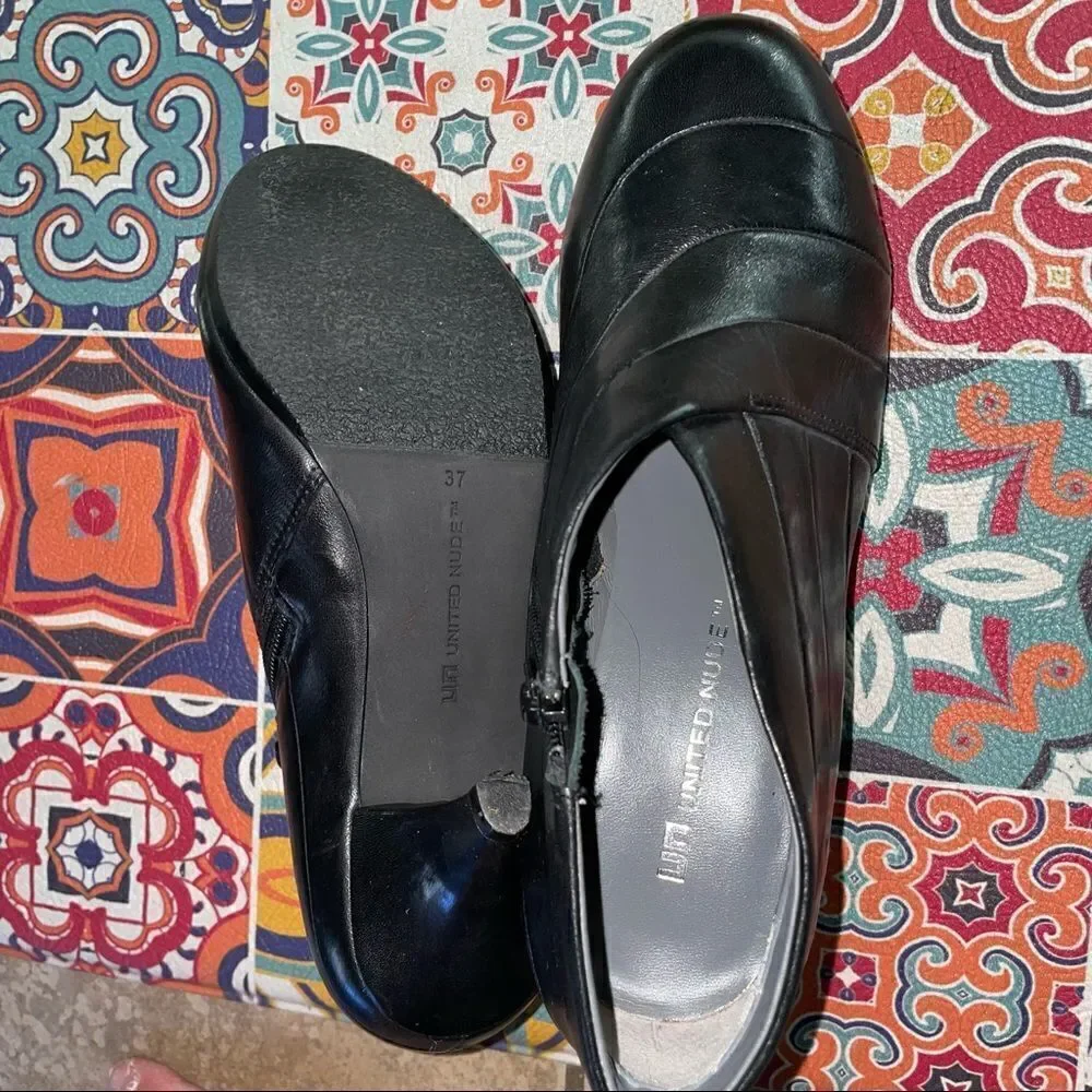 🖤 United Nude Black Leather Zip Ankle Booties – Size 37 (US 6.5-7)